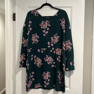Dark Green Floral Long Sleeved Dress
